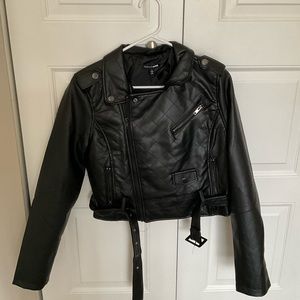 Black Faux Leather Cropped Jacket